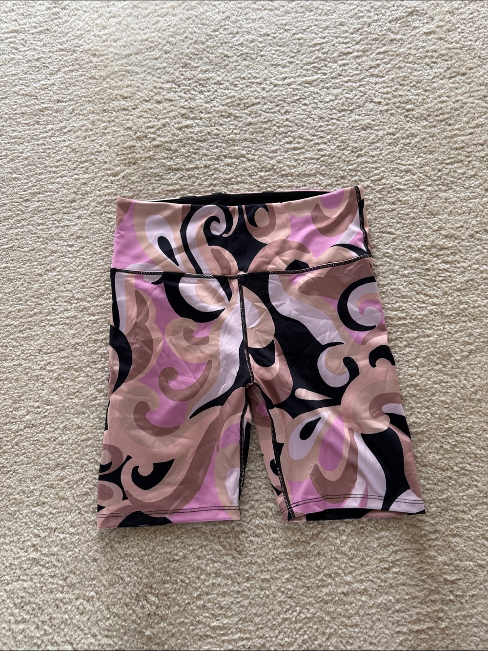 Noli Pink, Beige & Black Swirl Bike Shorts